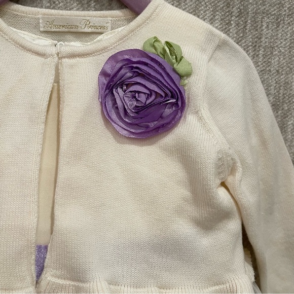 American Princess Ivory and Purple Rosette Dress with Cardigan - Picture 6 of 11